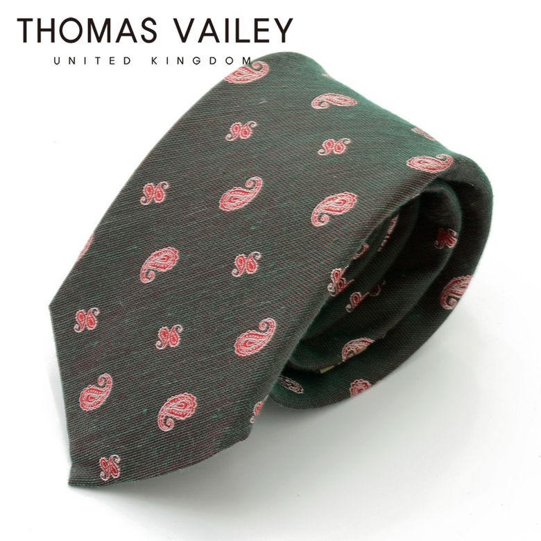 [THOMAS VAILEY] 토마스베일리 세미세븐폴더 실크 넥타이 - 타이니페이즐리 그린 8cm