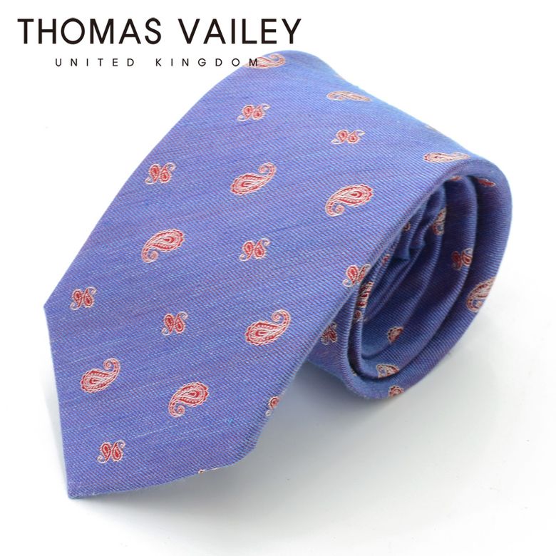 [THOMAS VAILEY] 토마스베일리 세미세븐폴더 실크 넥타이 - 타이니페이즐리 스카이 8cm