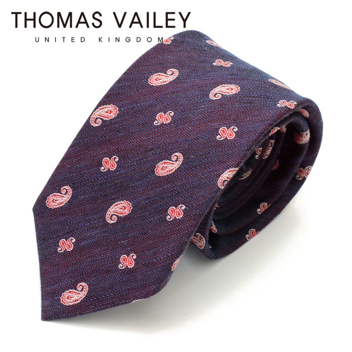 토마스 베일리(THOMAS VAILEY) [THOMAS VAILEY] 토마스베일리 세미세븐폴더 실크 넥타이 - 타이니페이즐리 퍼플 8cm