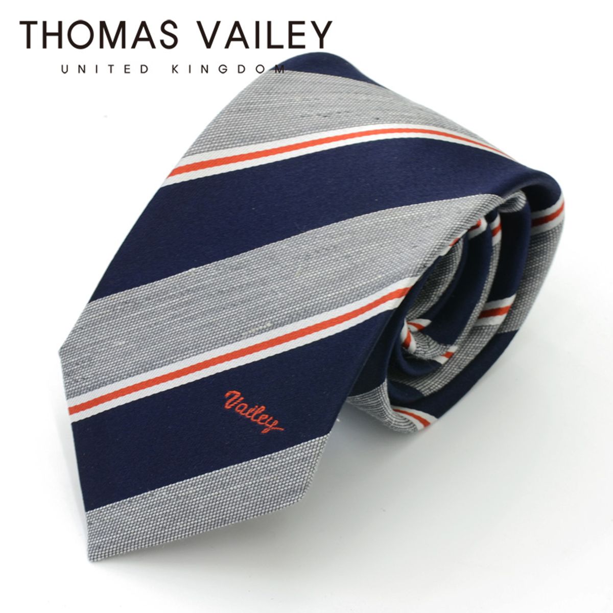 토마스 베일리(THOMAS VAILEY) [THOMAS VAILEY] 토마스베일리 세미세븐폴더 실크 넥타이 - 베일리 새틴 그레이-네이비 8cm