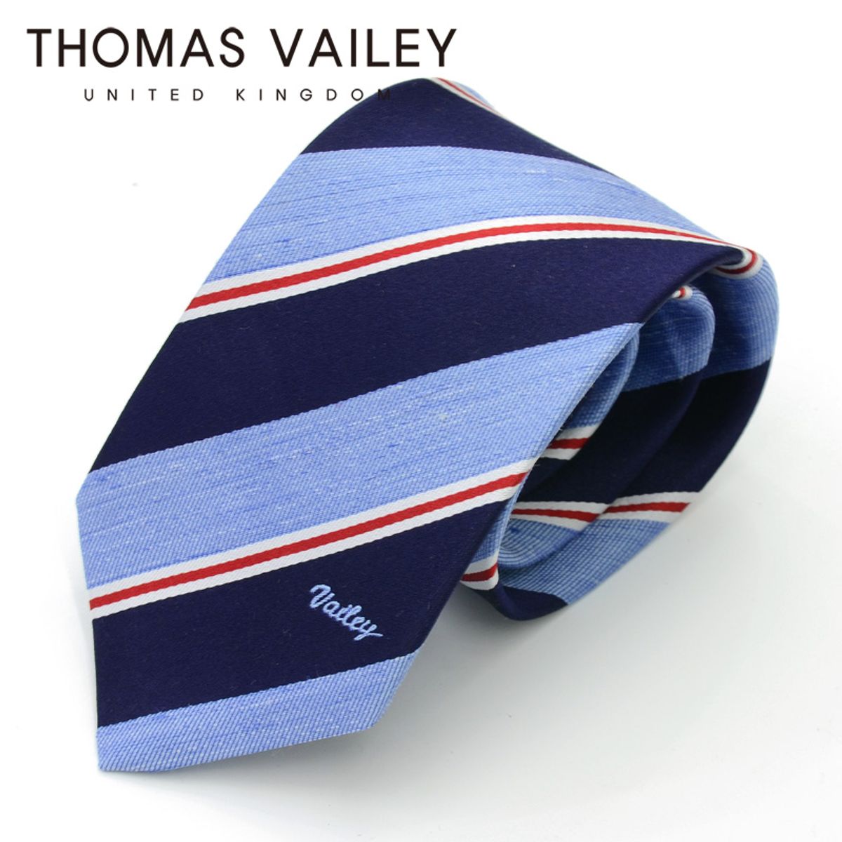 토마스 베일리(THOMAS VAILEY) [THOMAS VAILEY] 토마스베일리 세미세븐폴더 실크 넥타이 - 베일리 새틴 스카이-네이비 8cm