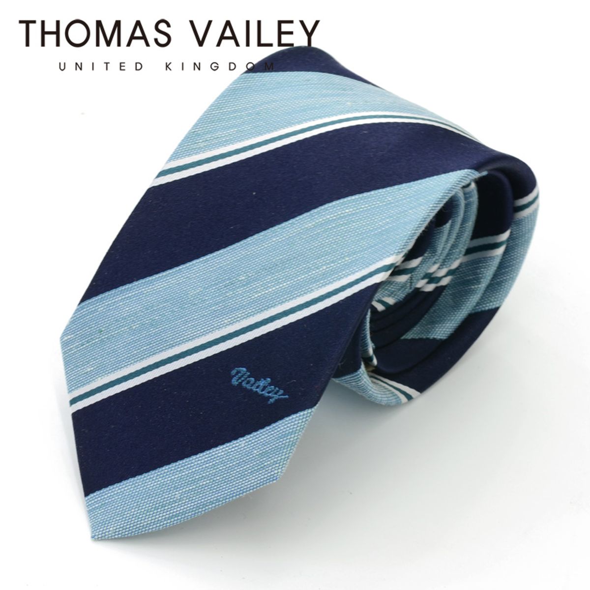 토마스 베일리(THOMAS VAILEY) [THOMAS VAILEY] 토마스베일리 세미세븐폴더 실크 넥타이 - 베일리 새틴 에메랄드-네이비 8cm