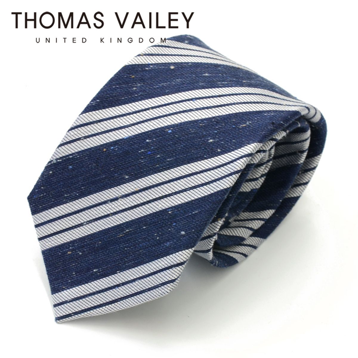 토마스 베일리(THOMAS VAILEY) [THOMAS VAILEY] 토마스베일리 세미세븐폴더 실크 넥타이 - 트리플 네이비 화이트 8cm