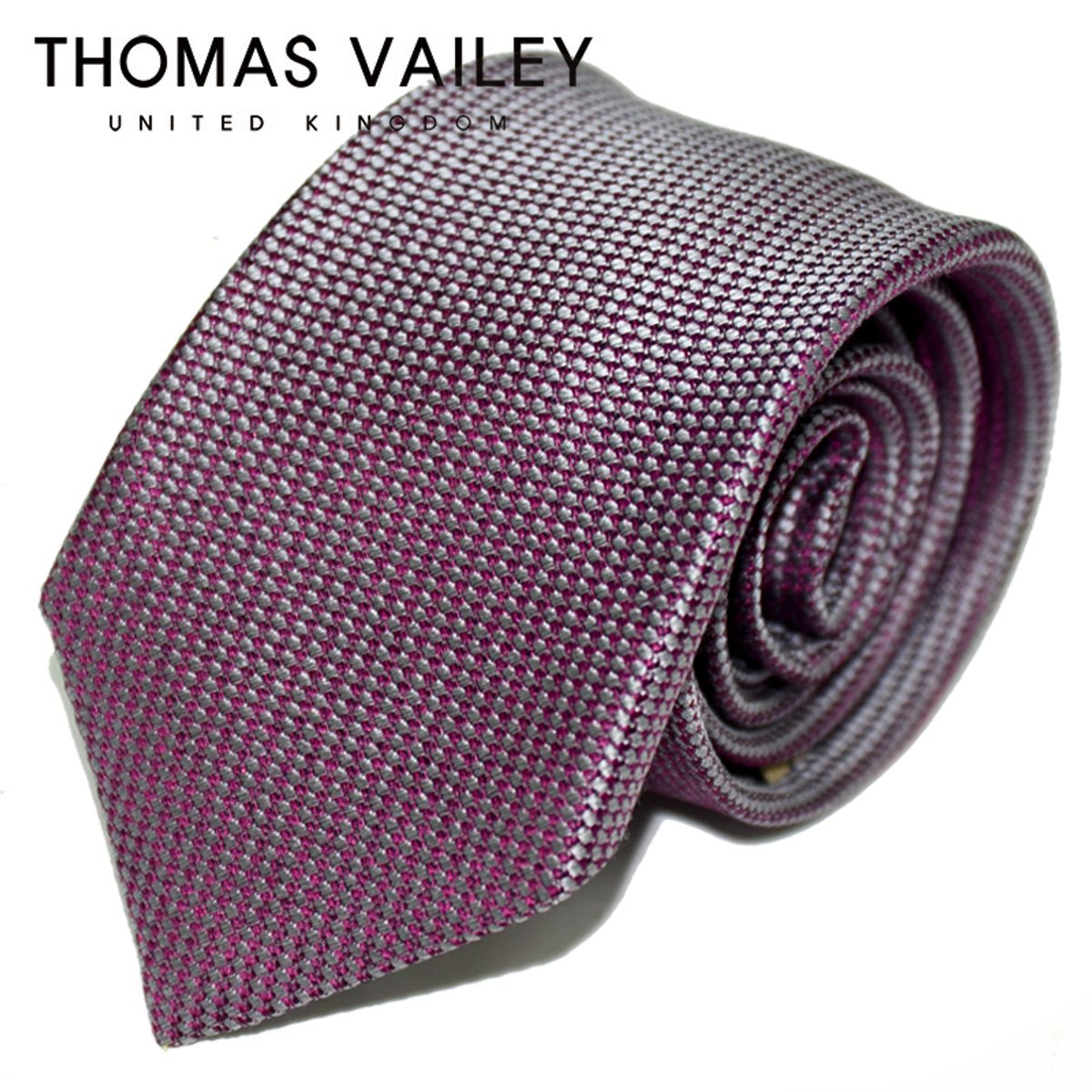 토마스 베일리(THOMAS VAILEY) [THOMAS VAILEY] 토마스베일리 세미세븐폴더 실크 넥타이 - 투톤솔리드 그레이 7.7cm