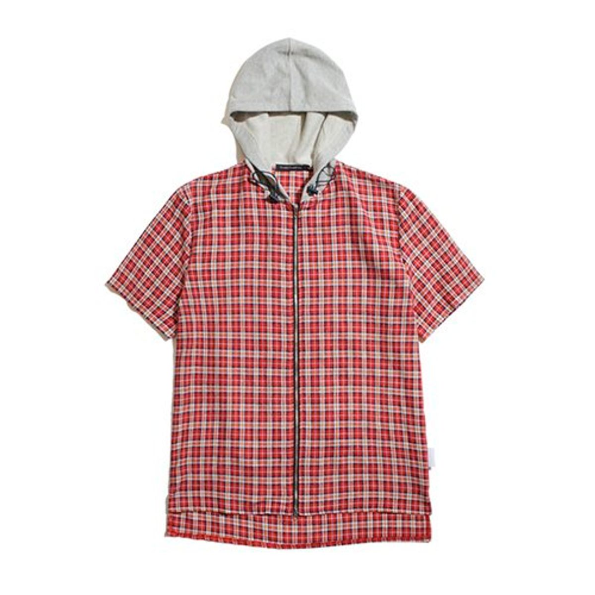 디스댓 더블유(THISTHATW) LAYERED HOOD CHECH SHIRT-RED