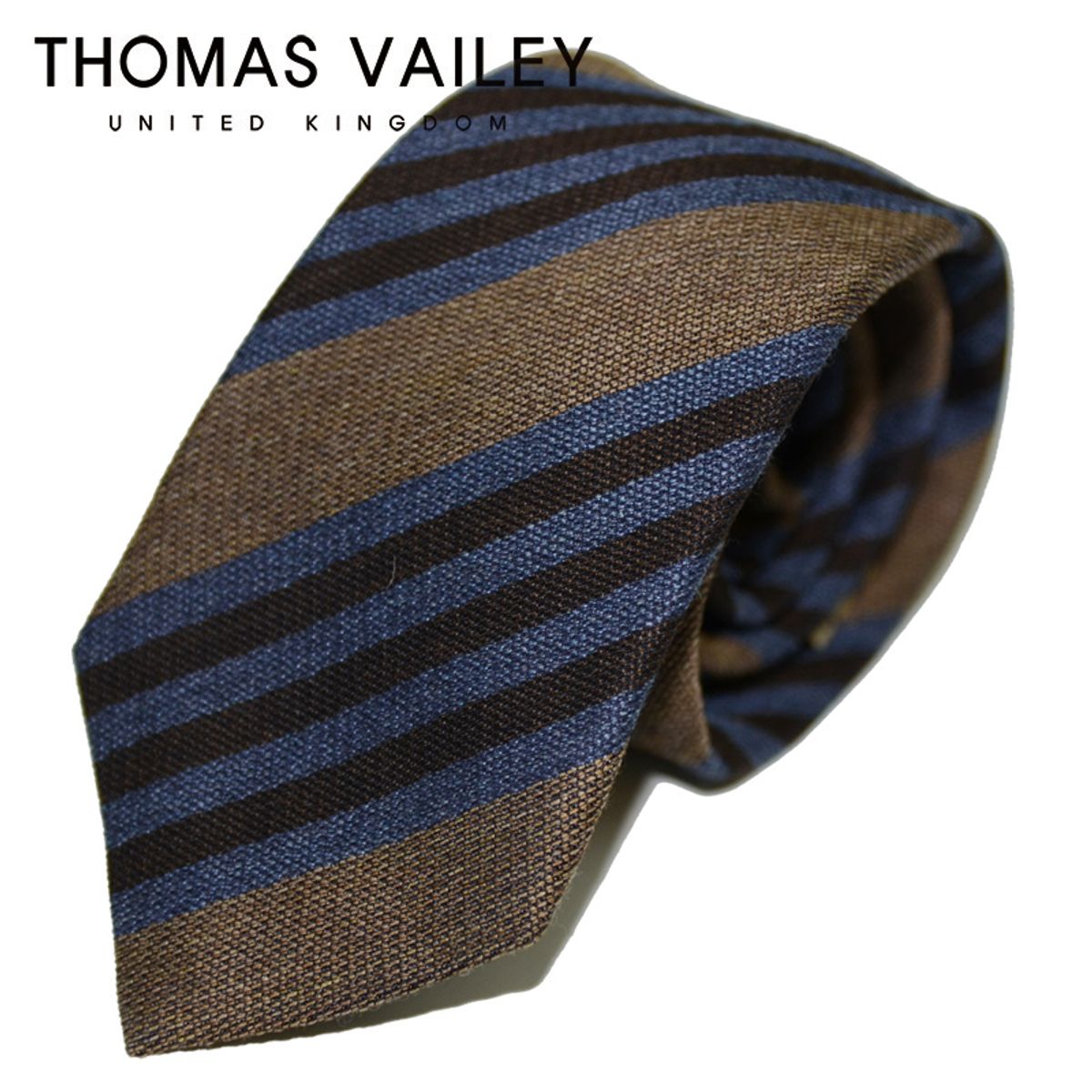 토마스 베일리(THOMAS VAILEY) [THOMAS VAILEY] 토마스베일리 세미세븐폴더 실크 넥타이 - 우든스트라이프 브라운 7.7cm