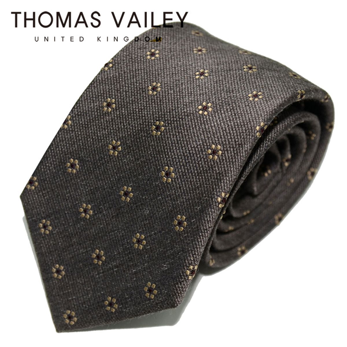 토마스 베일리(THOMAS VAILEY) [THOMAS VAILEY] 토마스베일리 세미세븐폴더 실크 넥타이 - 싱아 브라운 7.7cm
