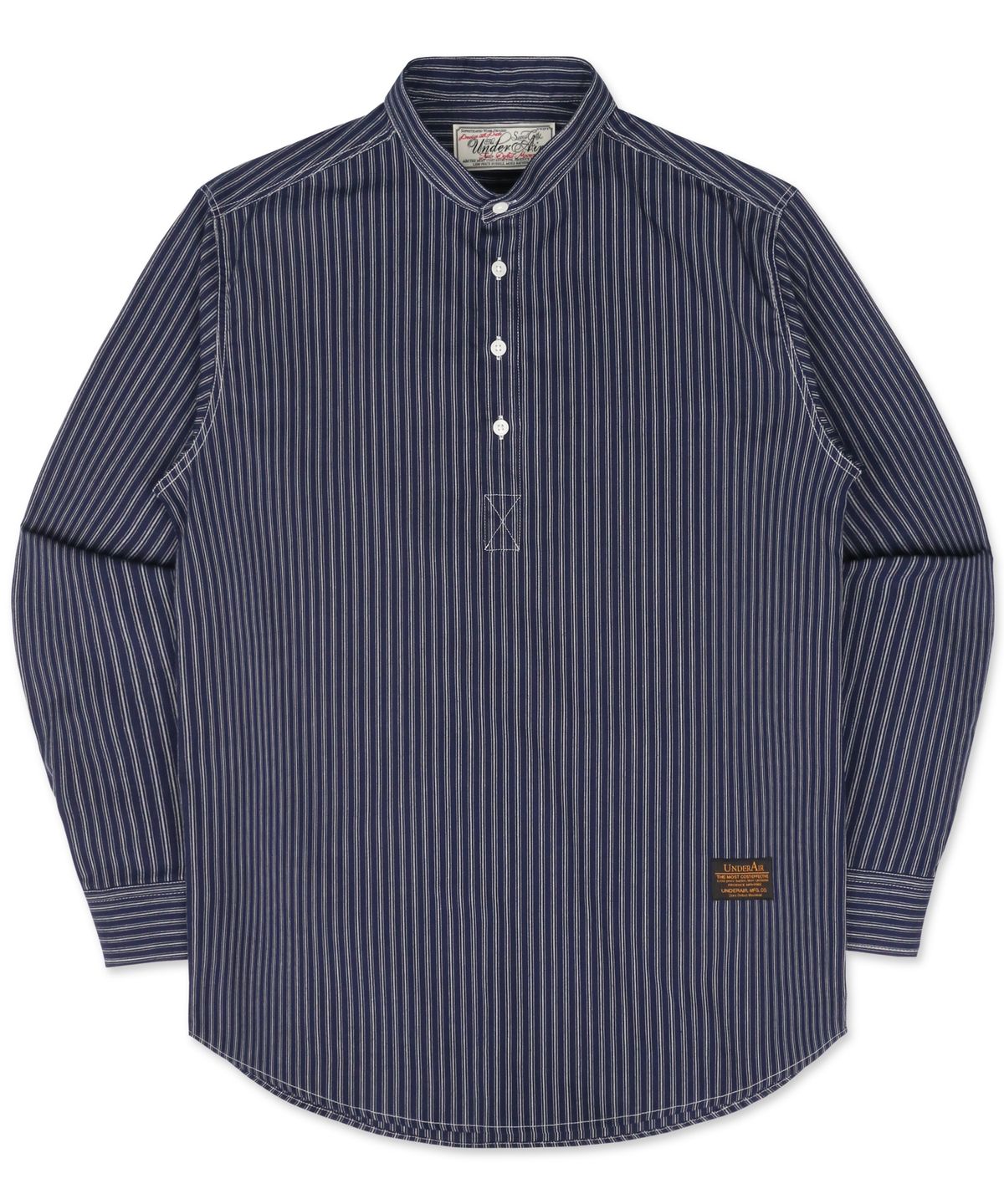 언더에어(UNDERAIR) Triple Henley Neck Basic Shirts - Navy