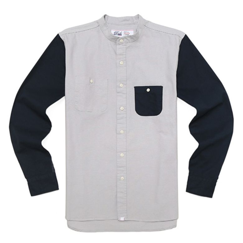BAND COLLAR SHIRTS-GREY/NAVY