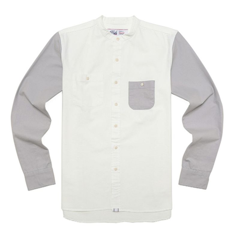 BAND COLLAR SHIRTS-ECRU/GREY