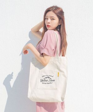 마운틴 로고 캔버스 에코백 아이보리