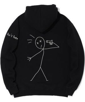 레터링 타투 후드 기모 블랙