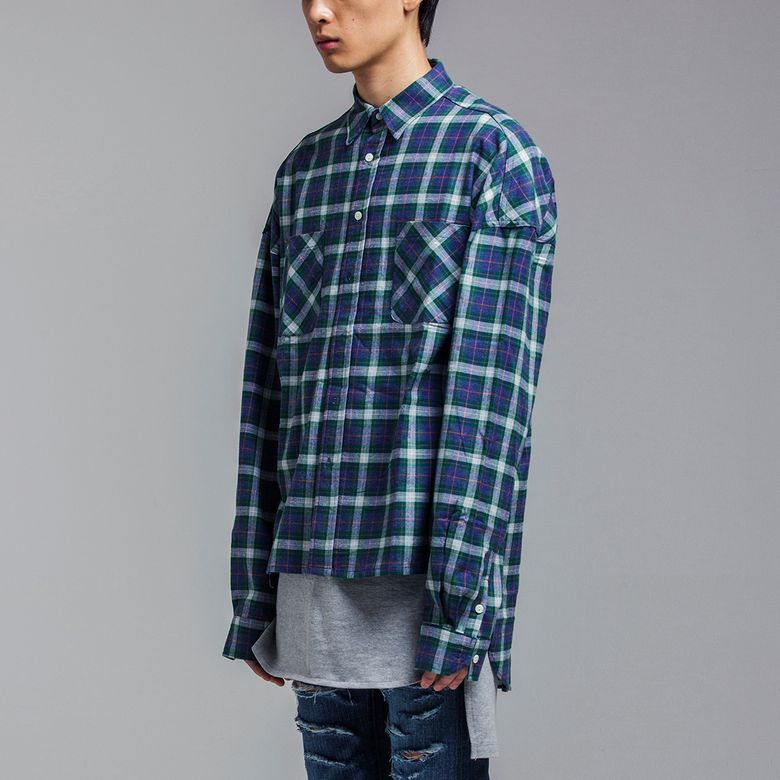 OVERSIZE MADRID PLAID SHIRTS GREEN/PURPLE