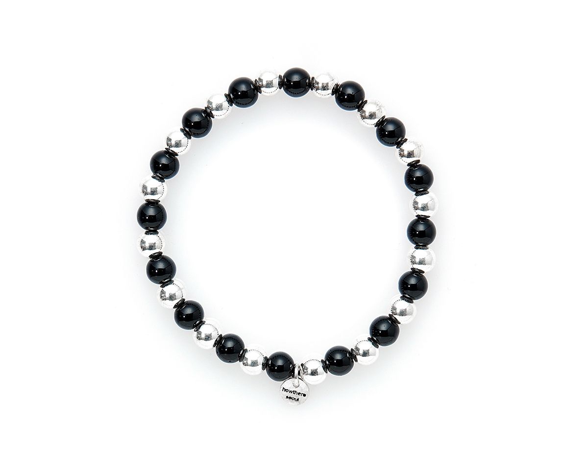 하우데어(HOWTHERE) 하우데어 은볼팔찌 half & half - silver ball and black stone