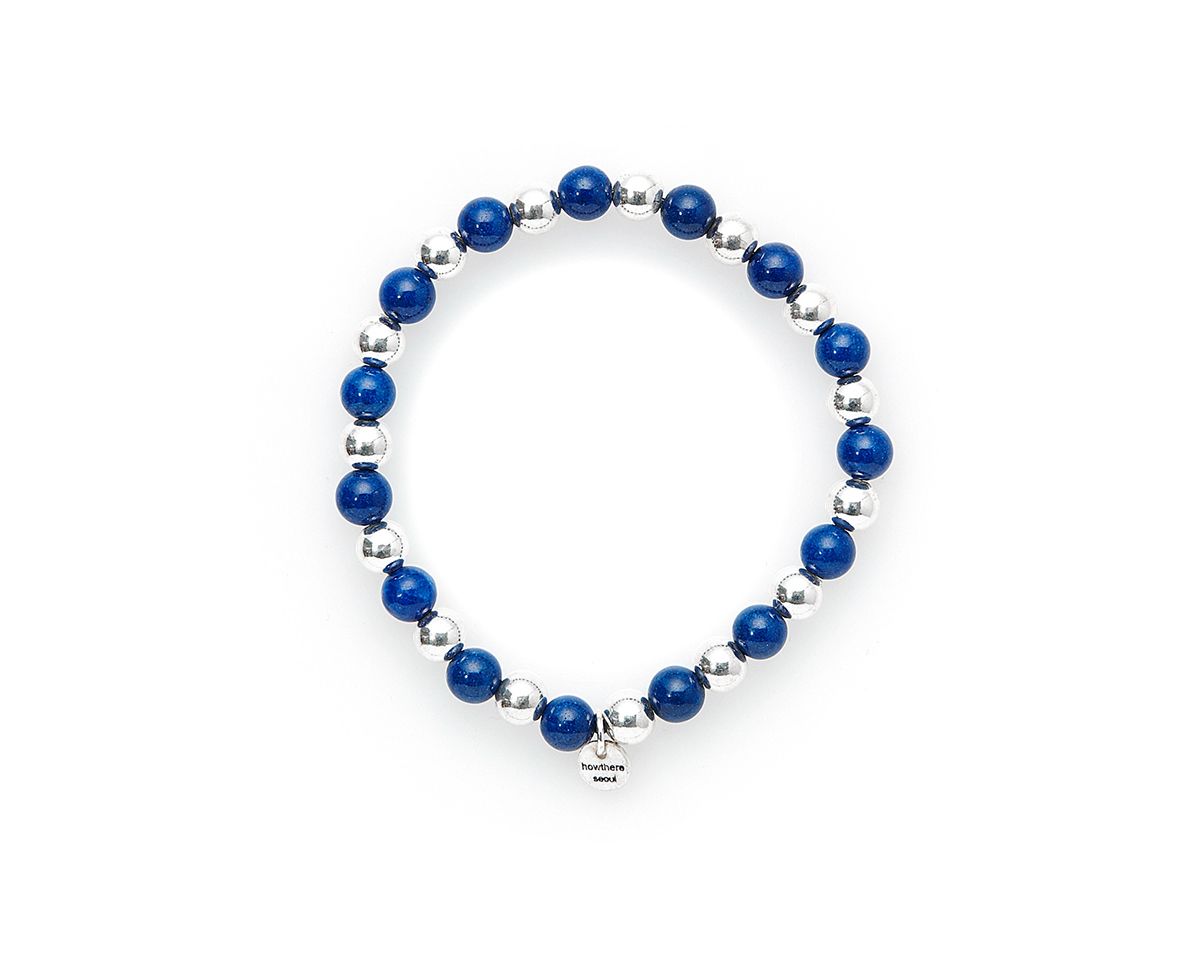 하우데어(HOWTHERE) 하우데어 은볼팔찌 half & half - silver ball and navy stone