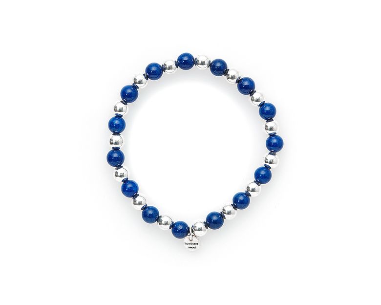 하우데어 은볼팔찌 half & half - silver ball and navy stone