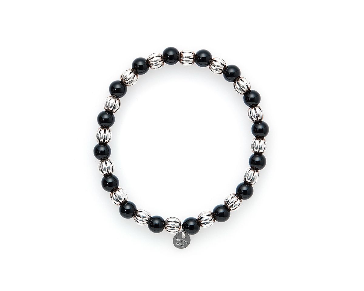 하우데어(HOWTHERE) 은볼팔찌 half & half - carved silver ball and black stone