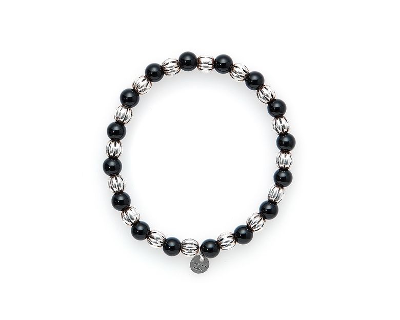 은볼팔찌 half & half - carved silver ball and black stone