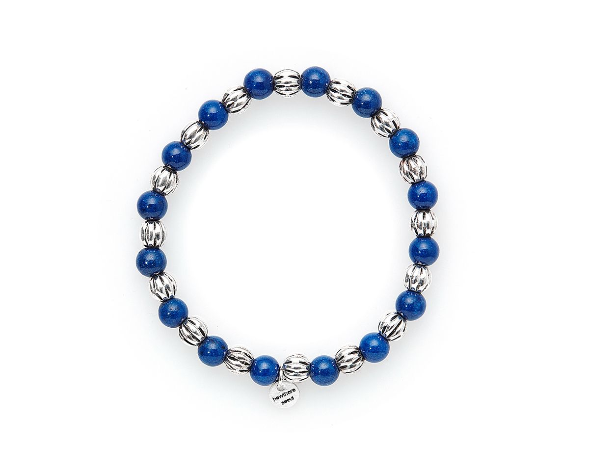 하우데어(HOWTHERE) 은볼팔찌 half & half - carved silver ball and navy stone