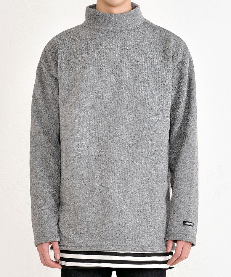 Side Zip Half Turtle Neck (Gray)