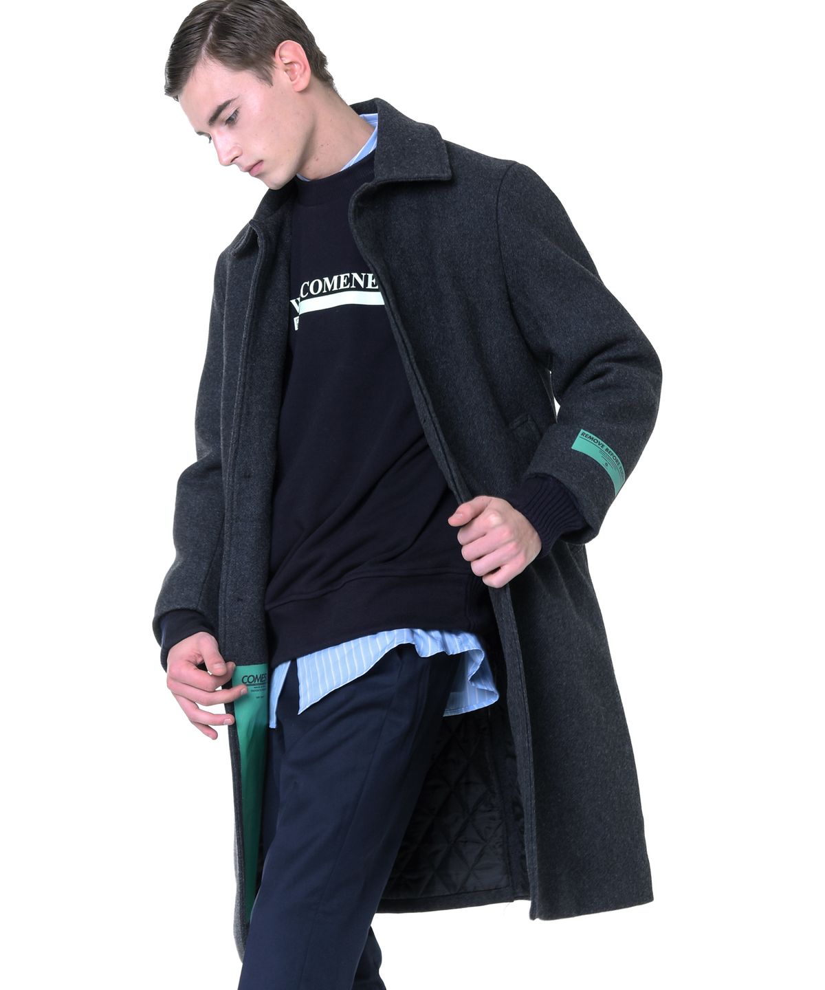 씨오엠이(COME) [UNISEX] 리무브비포플라이트 패딩안감 울코트 (그레이)