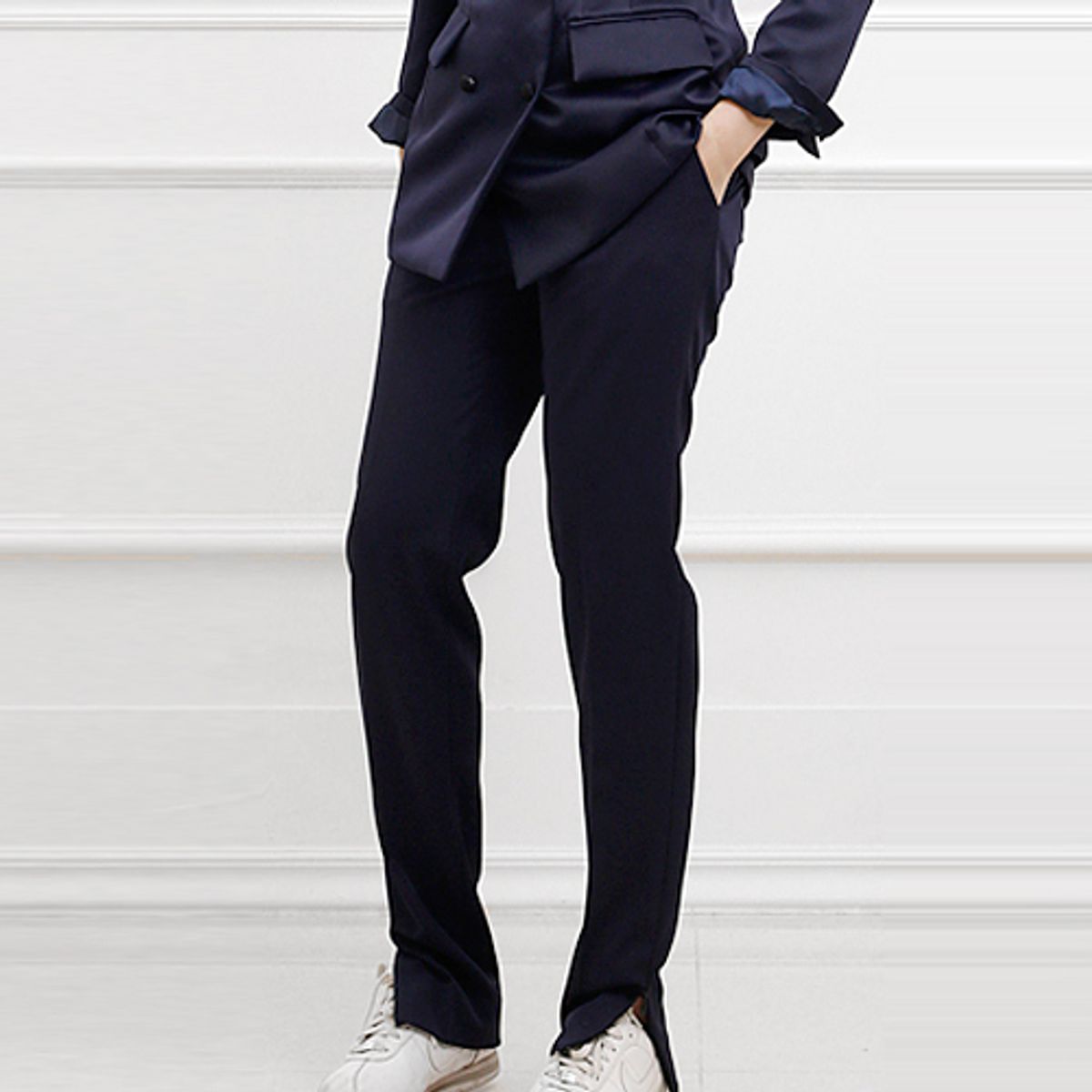 블락 스페이스(BLAK SPACE) SLIM TAPERED LONG PANTS (NAVY)