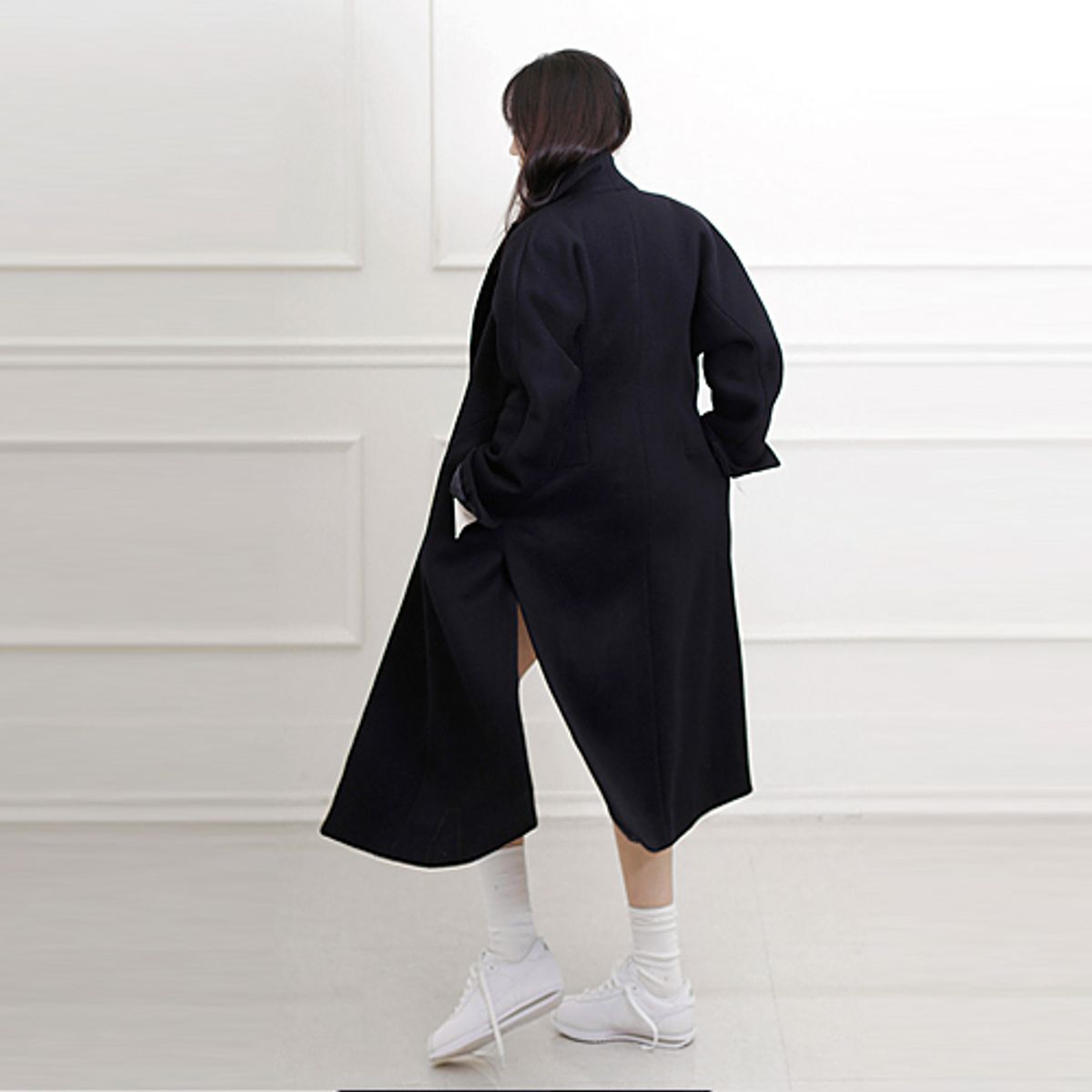 블락 스페이스(BLAK SPACE) SIDE SLIT VOLUME WOOL COAT (NAVY)
