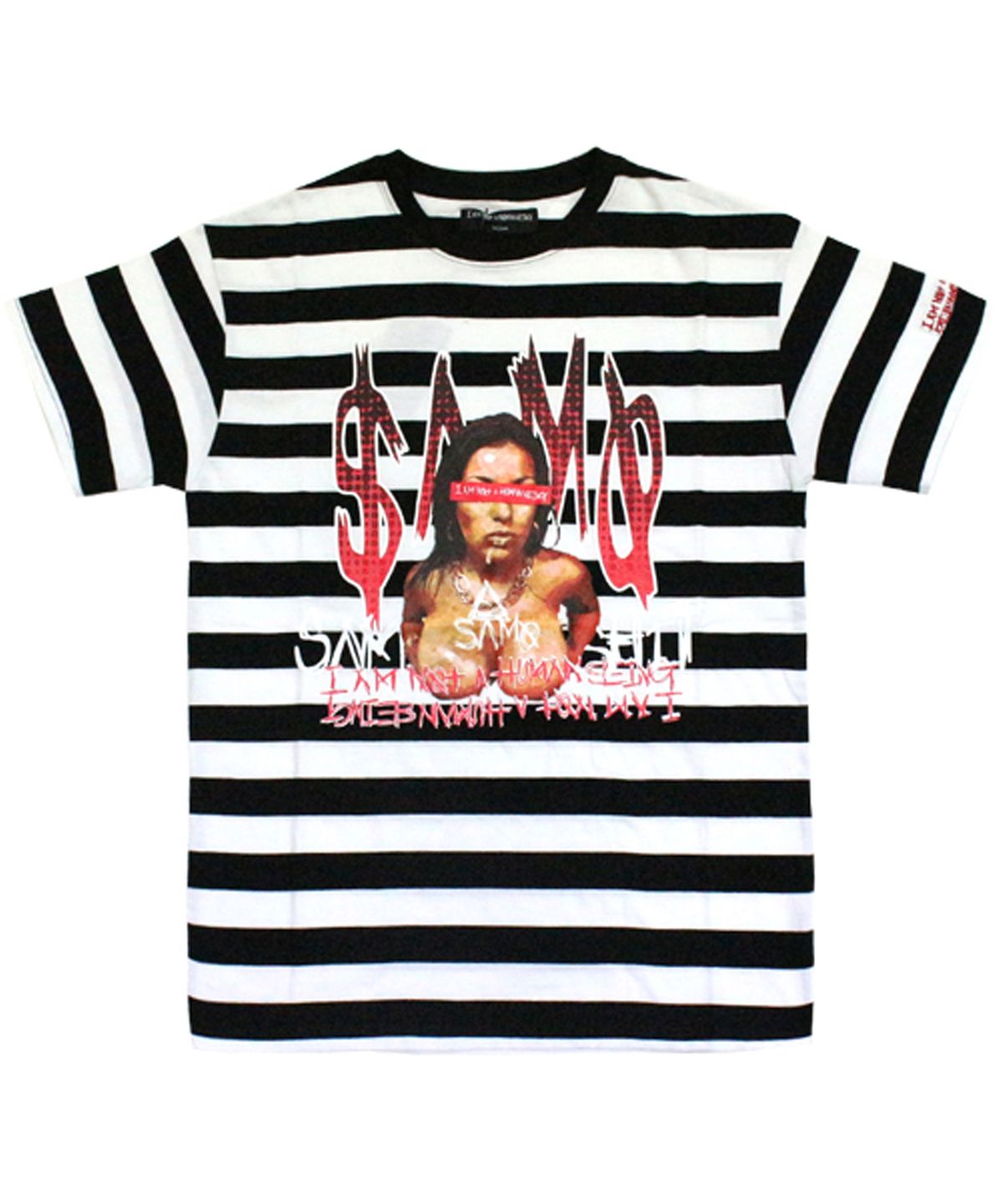 아임낫어휴먼비잉(I AM NOT A HUMAN BEING) Porno4 Stripe T-Shirts - White/Black