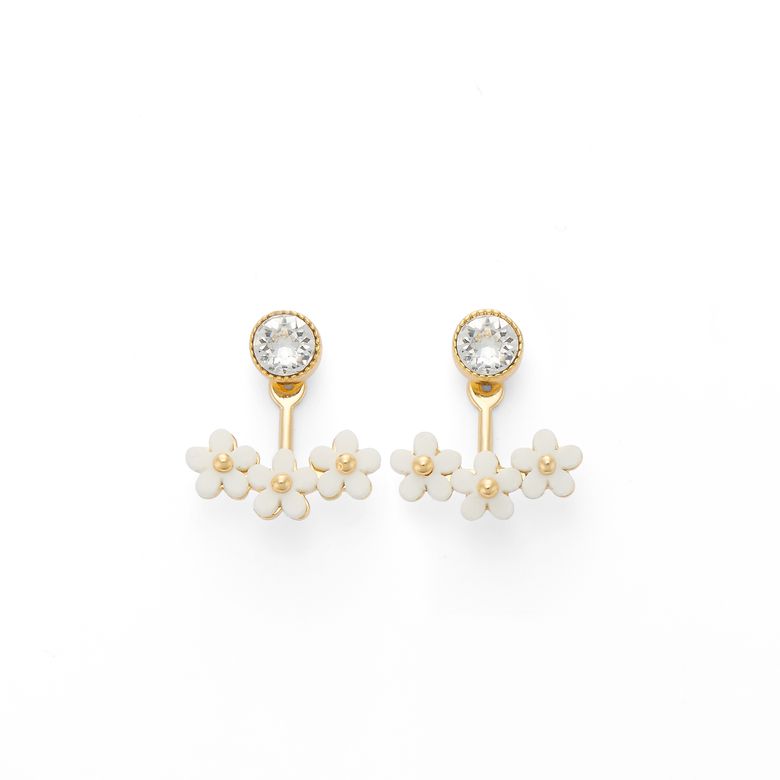 White Blossom 2 Way Seed Earrings [Silver Post]
