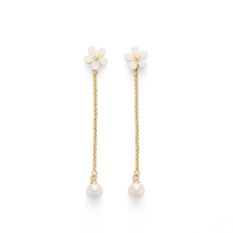 White Blossom Pearl Drop Earrings