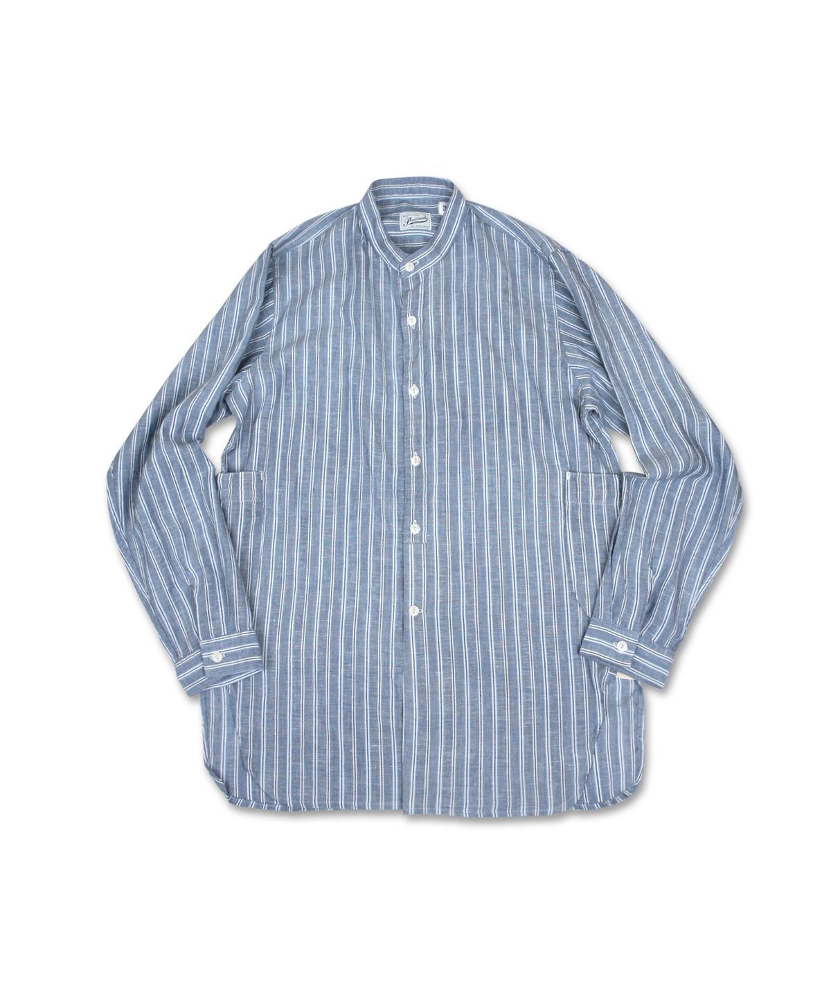 스웰맙(SWELLMOB) swellmob linen collarless french work shirts -stripe-