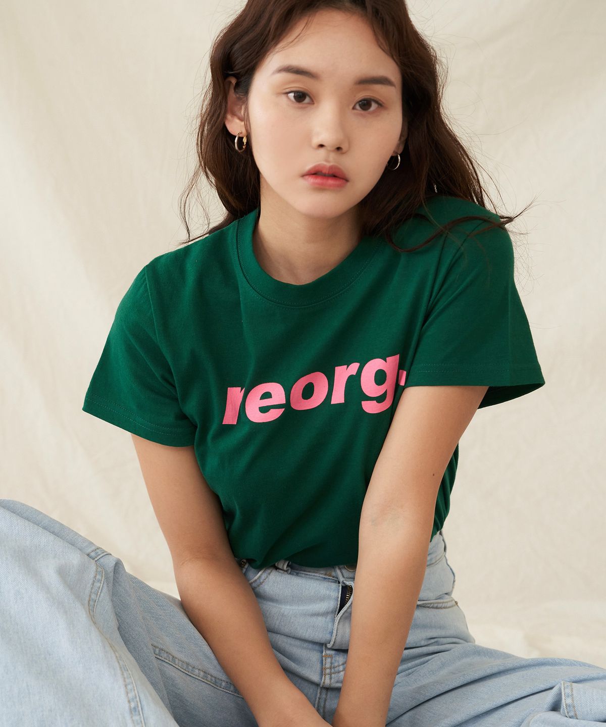 리올그(REORG) PRINTING WOMAN T-SHIRTS GREEN