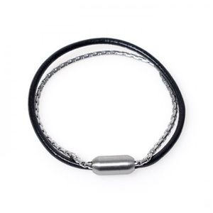 써지컬스틸 체인 가죽믹스 커플팔찌 (C1701-AC352BK)