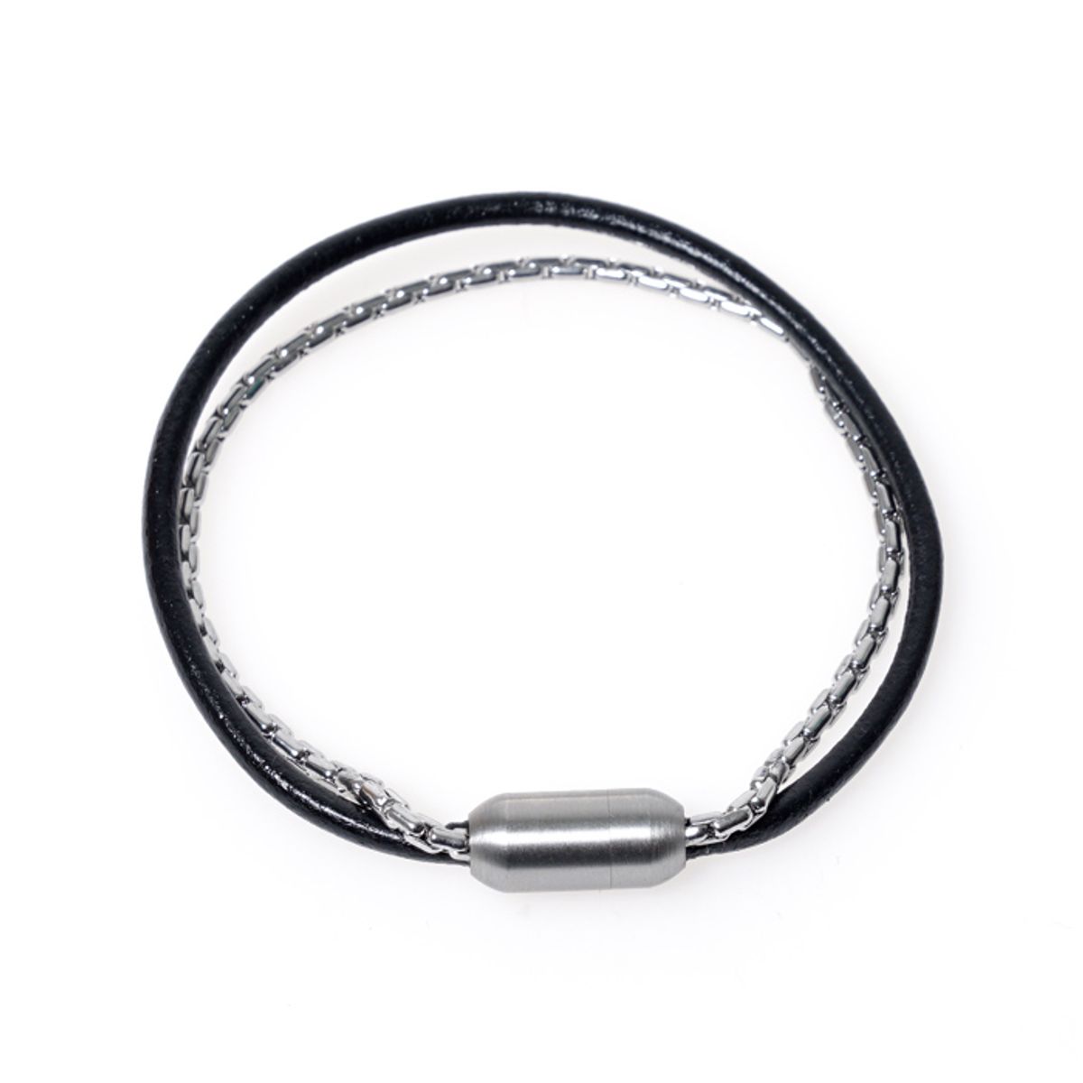 제이반스 클래식(JBANS CLASSIC) 써지컬스틸 체인 가죽믹스 커플팔찌 (C1701-AC352BK)