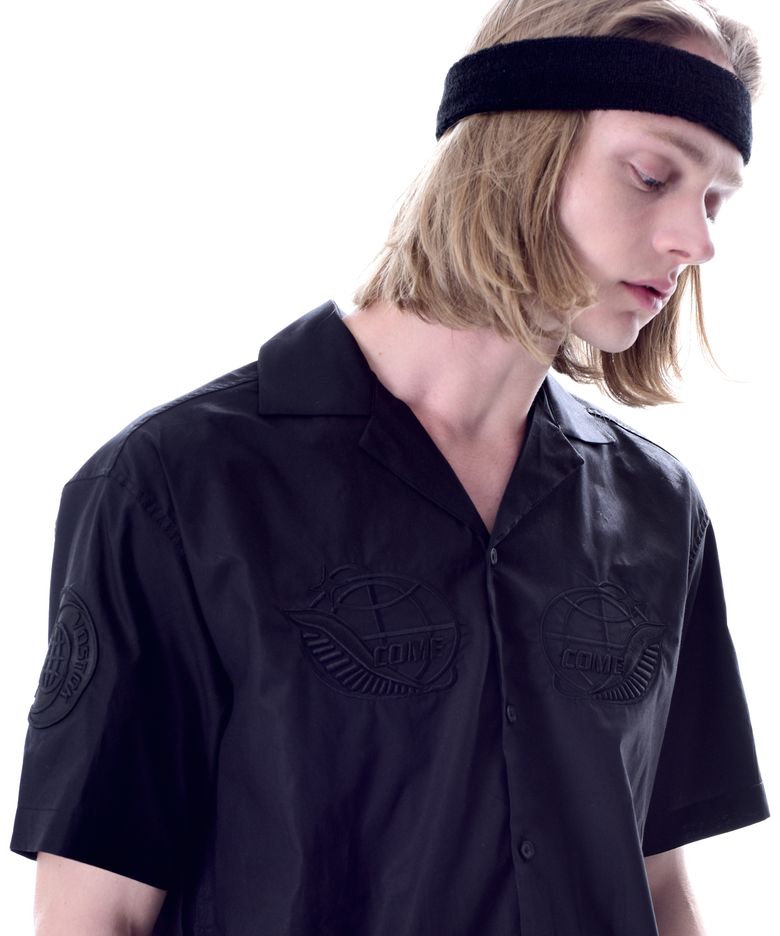 [UNISEX] Mission Patch Bowling Shirt (BLACK)