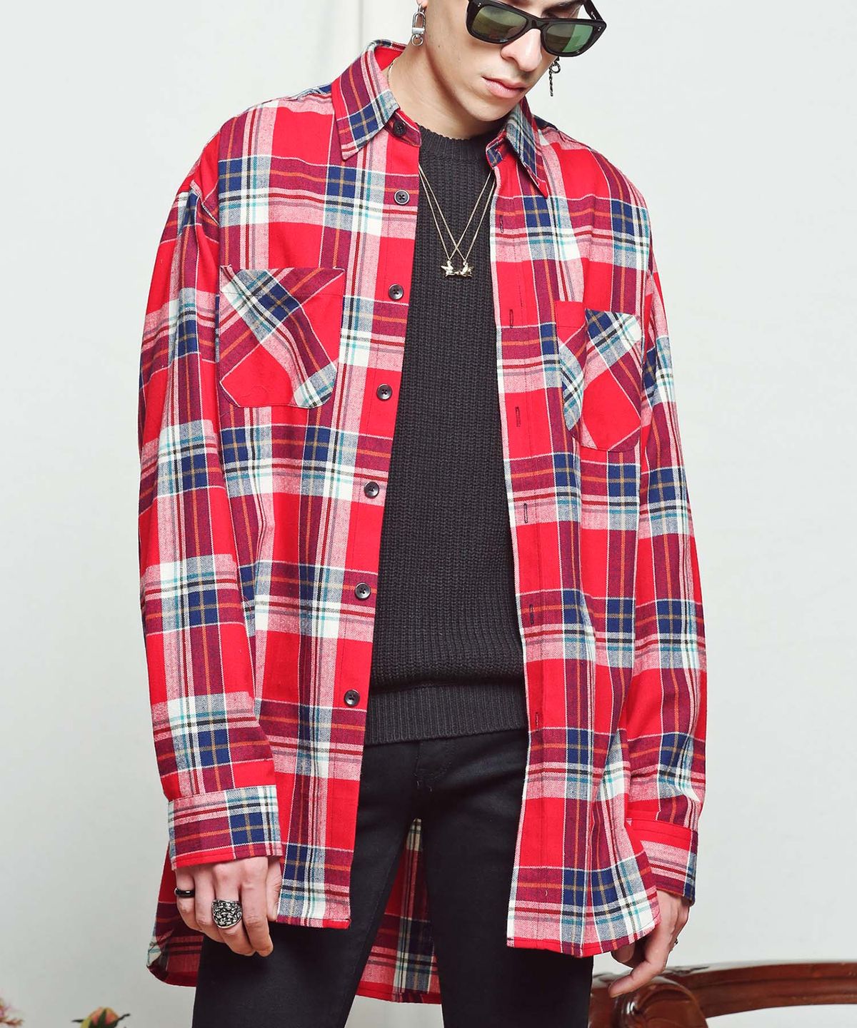 언더에어(UNDERAIR) [오버사이즈] Soul Work Check Shirts - Red