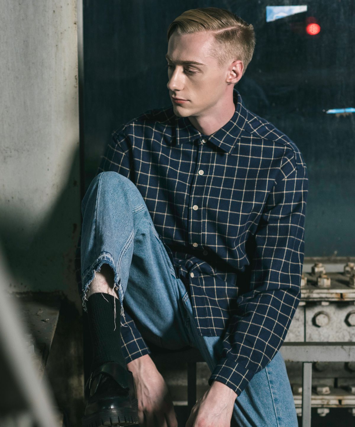 로얄위(THE ROYAL 'WE) BLOCK CHECK SHIRTS NAVY