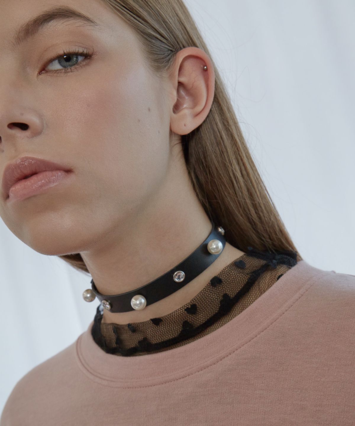 비피비(BPB) Pearl Cubic Leather Choker
