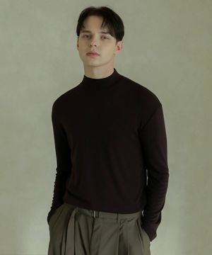 하프 폴라 니트 티셔츠 와인