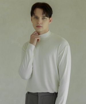 하프 폴라 니트 티셔츠 크림