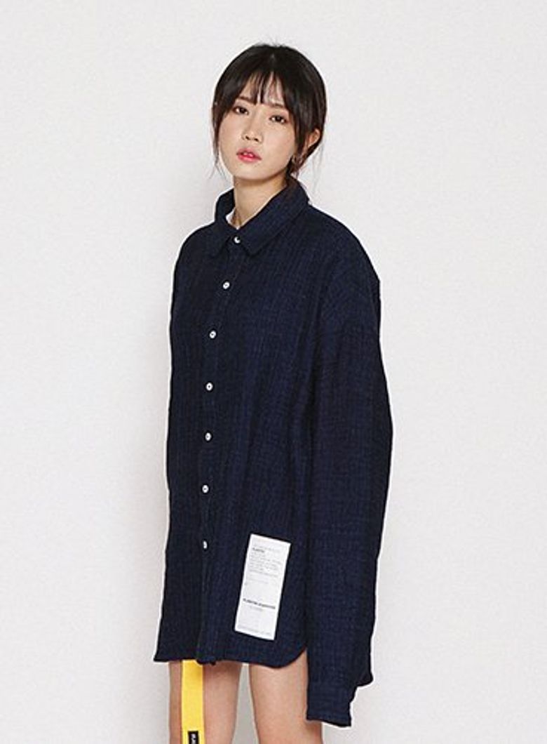 플라스틱 시그니처 오버핏 셔츠/헤링본 블루
