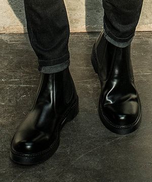 191 베이직 레더 키높이 첼시 부츠 루시블랙