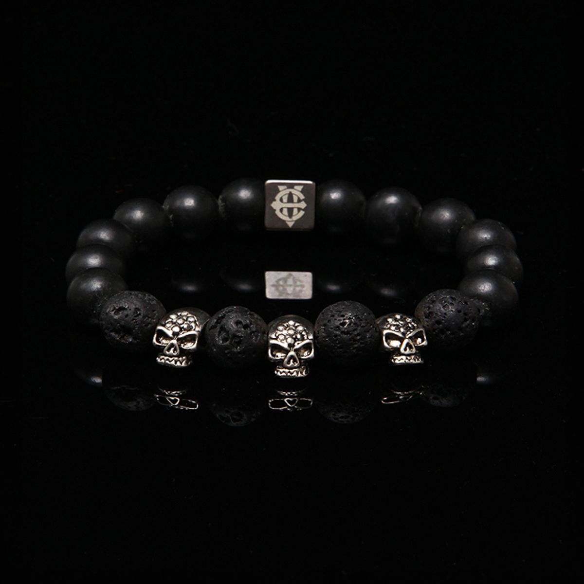 에잇볼륨(EIGHTVOLUME) EV 3Skull Bead Bracelet(Black)
