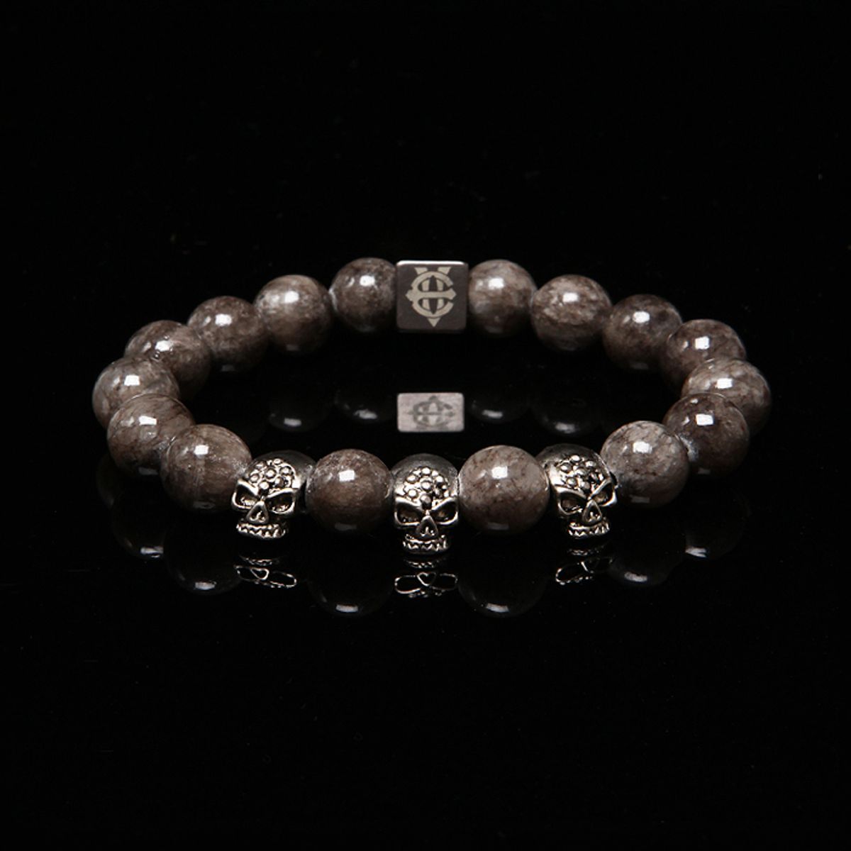 에잇볼륨(EIGHTVOLUME) EV 3Skull Bead Bracelet(Gray)