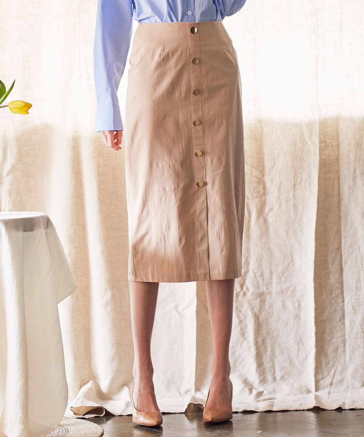 라티젠(LARTIGENT) LS BUTTON SKIRT(BEIGE)