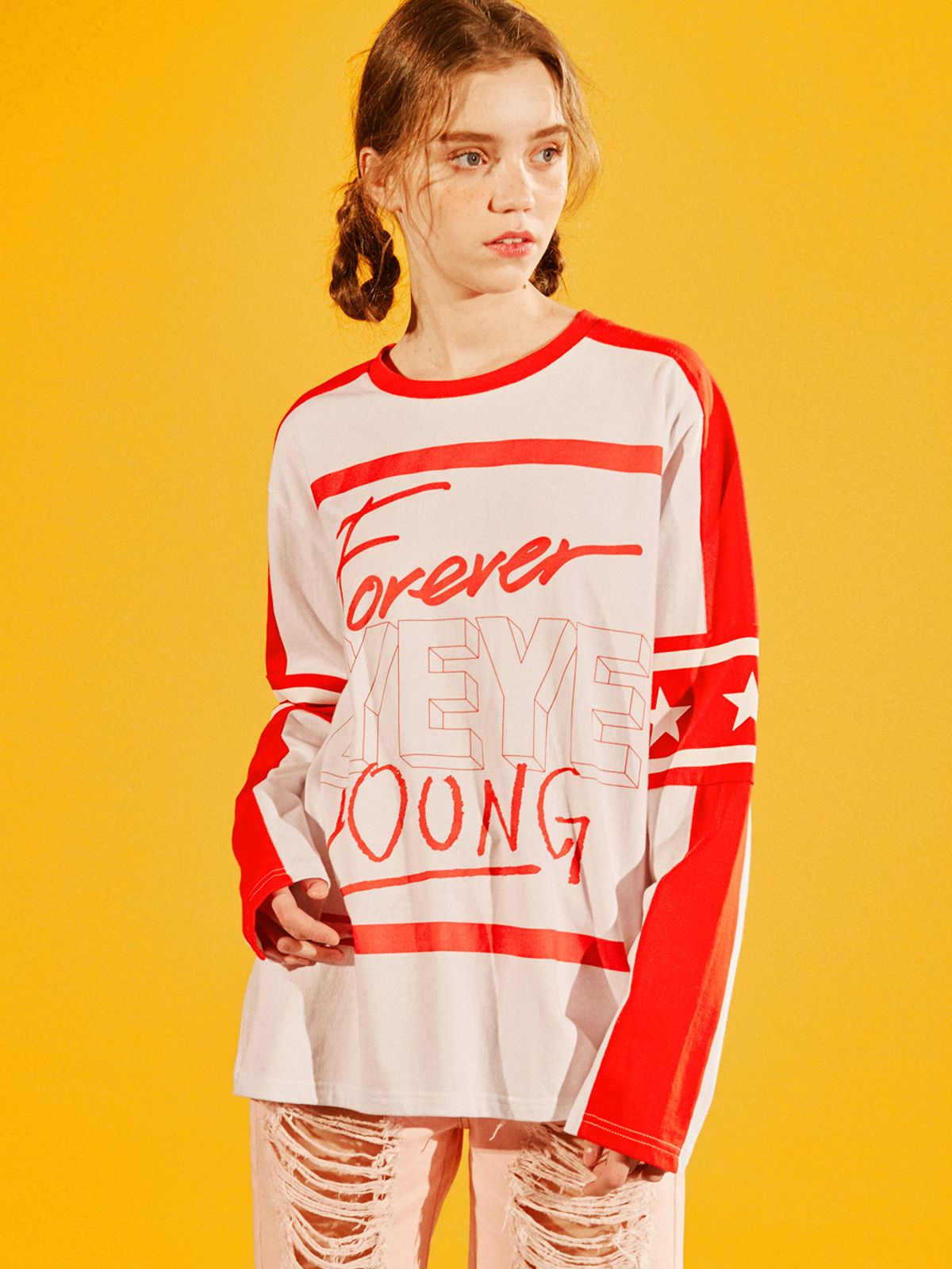 아이아이(EYEYE) FOREVER YOUNG STAR LONG SLEEVE T SHIRT_WHITE (EEOG1RLR04W)
