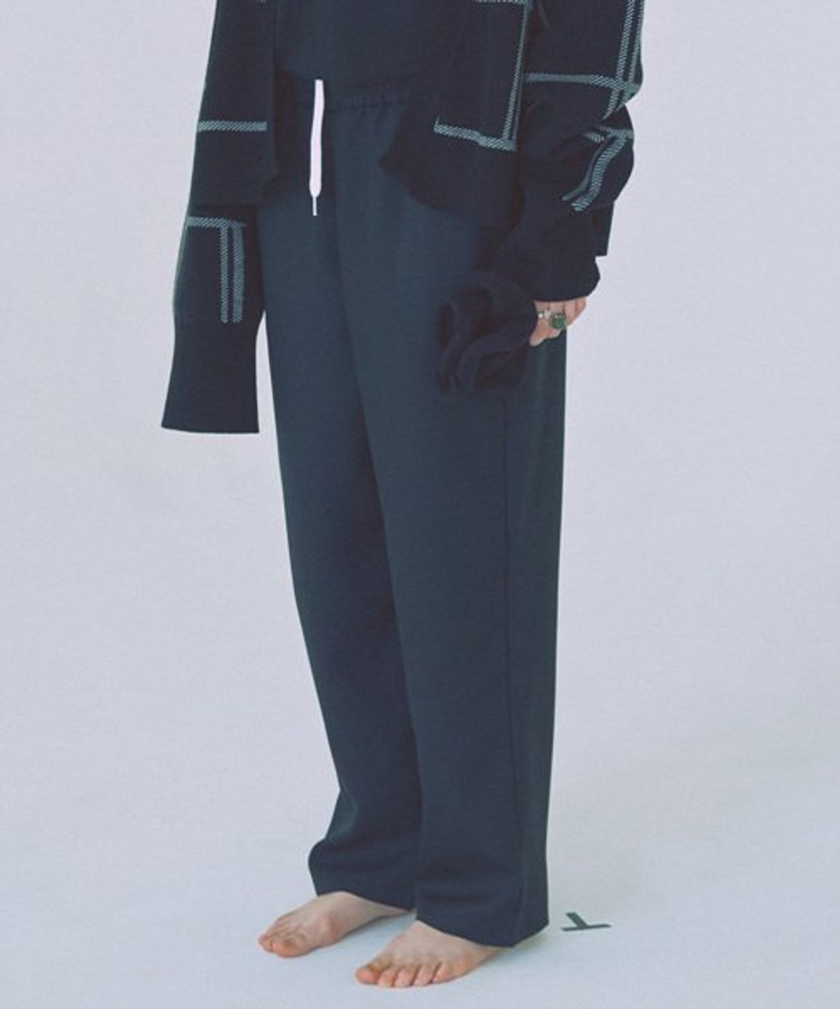 우조(WOOZO) 18 SS 24 와이드 밴딩 팬츠 (black)