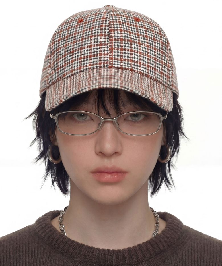 체크 패턴 볼캡 POP HOUND / AUTHENTIC B B / ORANGE CHECK