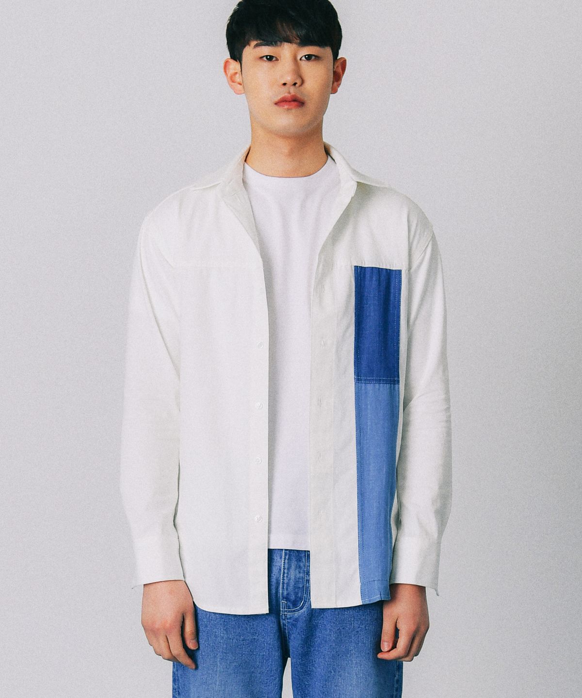 인타(INTAR) 데님 패치 화이트 셔츠