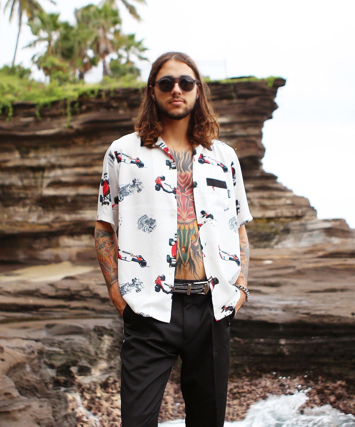 고저(GOZER) FORMULA-1 HAWAIIAN SHIRT_WHITE